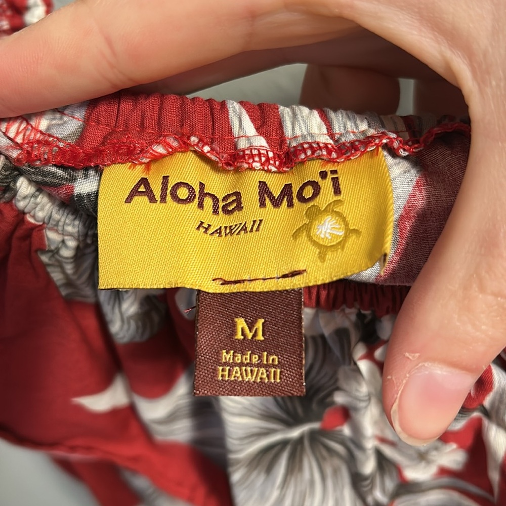Vintage Aloha Mo'i Hawaii Floral Mumu Red Dress Off‎ Shoulder Midi - Picture 5 of 6
